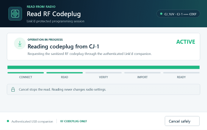 Link'd DMR CPS reading progress window